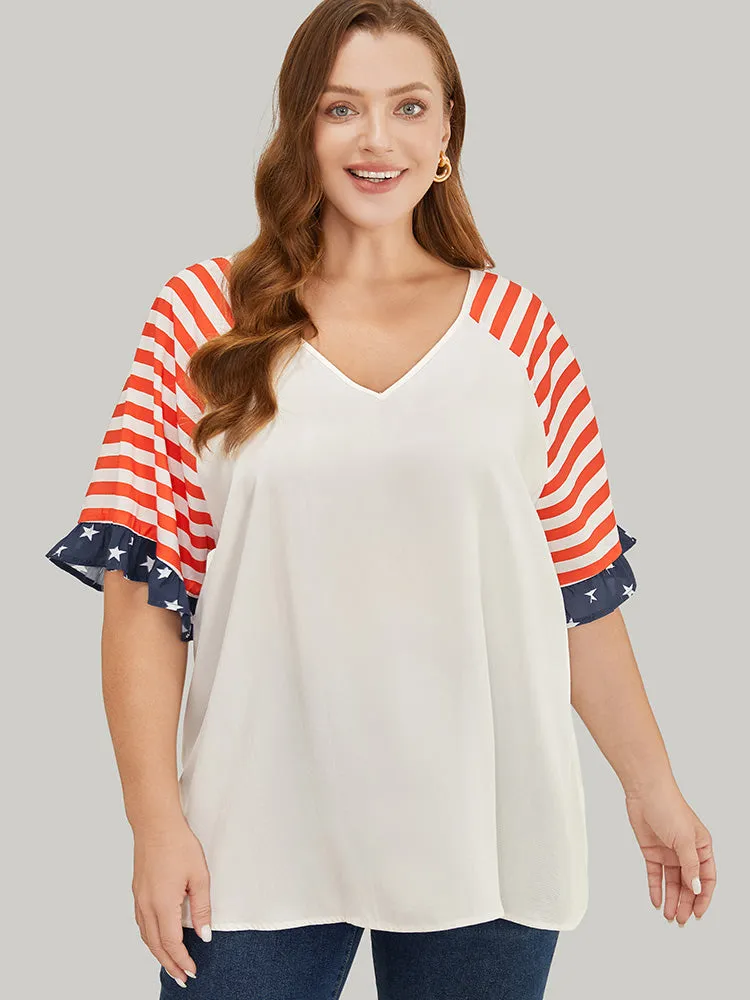 Star & Striped Print Raglan Sleeve Ruffle Trim Blouse sold by Bloomchic product image thumbnail 5