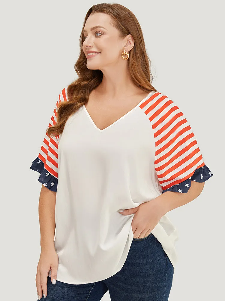Star & Striped Print Raglan Sleeve Ruffle Trim Blouse sold by Bloomchic product image thumbnail 2