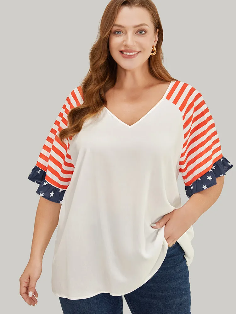 Star & Striped Print Raglan Sleeve Ruffle Trim Blouse sold by Bloomchic product image thumbnail 3
