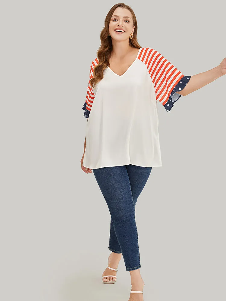 Star & Striped Print Raglan Sleeve Ruffle Trim Blouse sold by Bloomchic product image thumbnail 4
