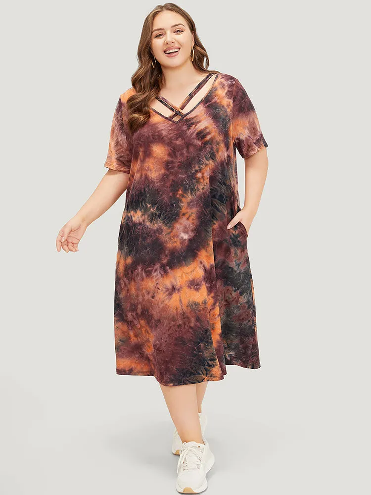 Tie Dye Pocket Crisscross Neck Dress sold by Bloomchic product image thumbnail 4