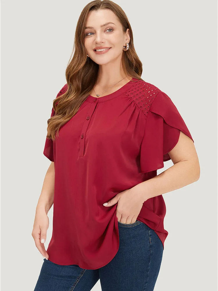 Plain Patchwork Cut Out Petal Sleeve Blouse sold by Bloomchic product image thumbnail 4