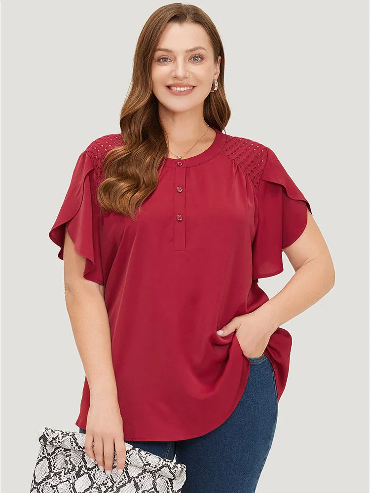 Plain Patchwork Cut Out Petal Sleeve Blouse sold by Bloomchic