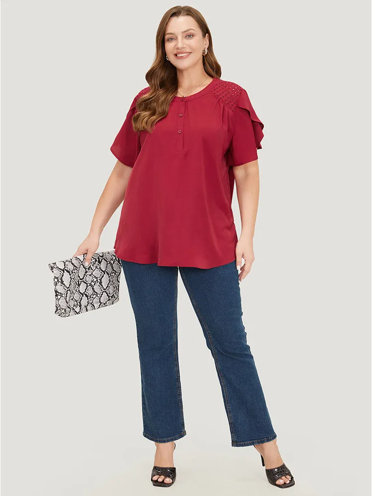 Plain Patchwork Cut Out Petal Sleeve Blouse sold by Bloomchic product image thumbnail 5