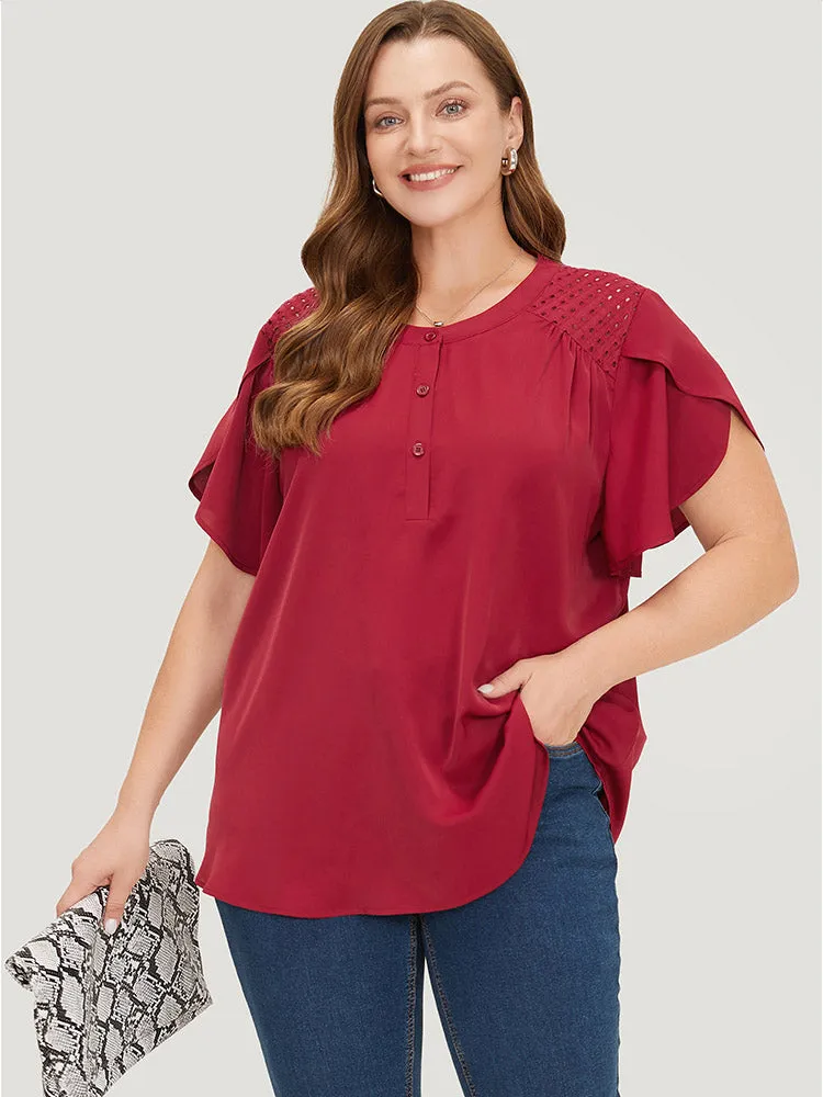 Plain Patchwork Cut Out Petal Sleeve Blouse sold by Bloomchic product image thumbnail 2