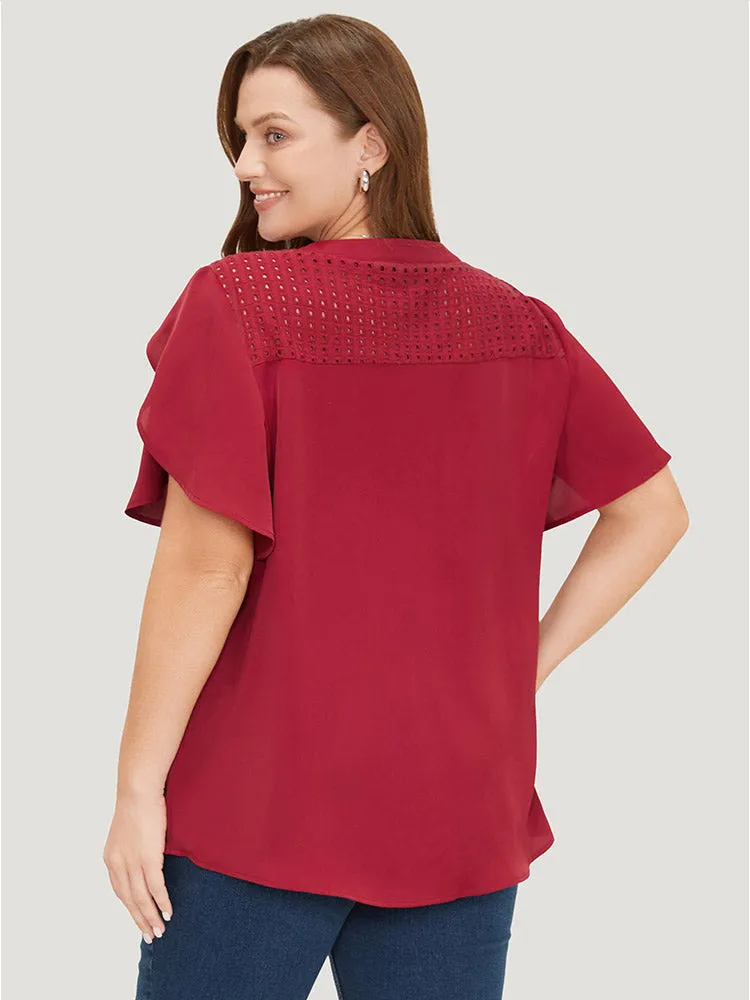 Plain Patchwork Cut Out Petal Sleeve Blouse sold by Bloomchic product image thumbnail 3