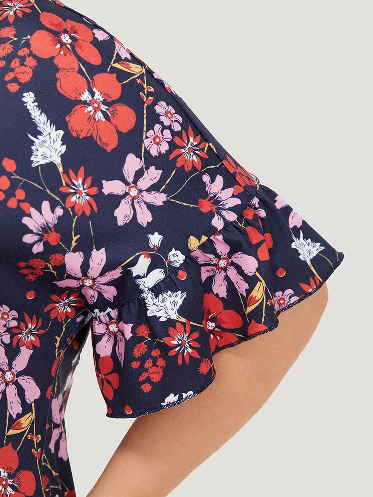 Floral Arc Hem Pocket Flutter Sleeve Midi Dress sold by Bloomchic product image thumbnail 4