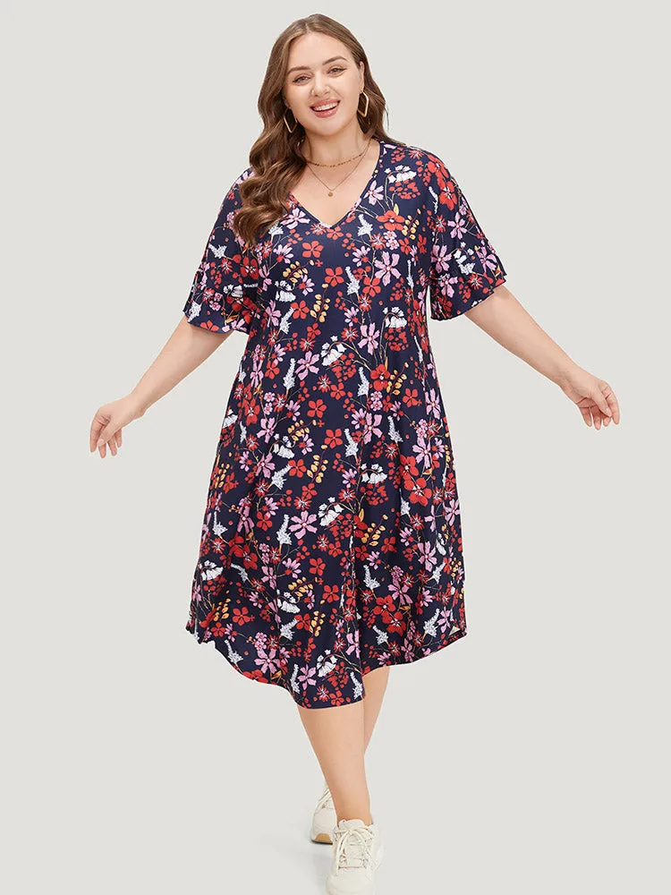 Floral Arc Hem Pocket Flutter Sleeve Midi Dress sold by Bloomchic