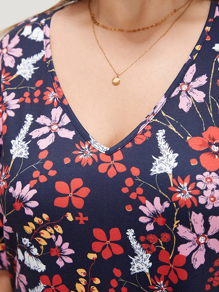 Floral Arc Hem Pocket Flutter Sleeve Midi Dress sold by Bloomchic product image thumbnail 3