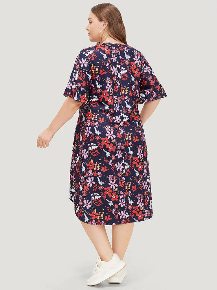 Floral Arc Hem Pocket Flutter Sleeve Midi Dress sold by Bloomchic product image thumbnail 2