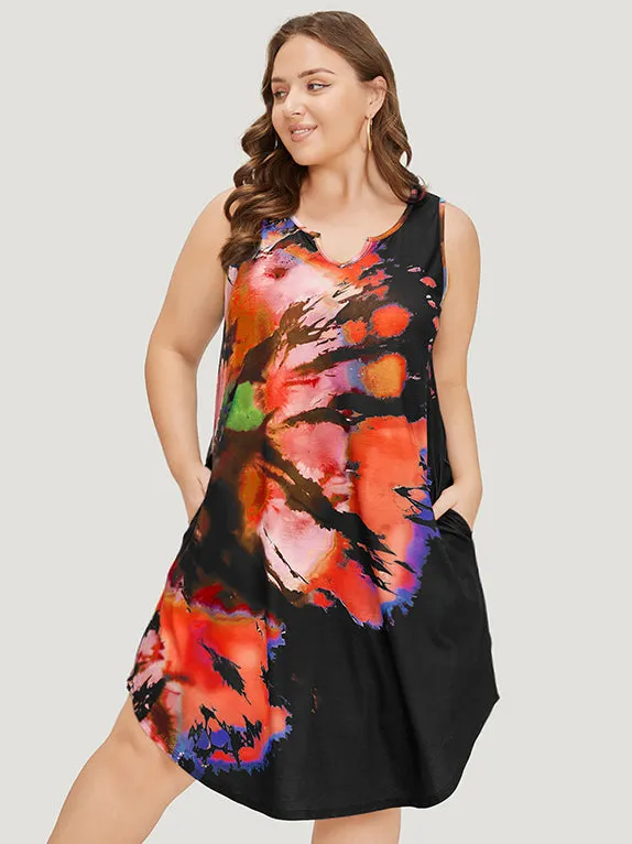 Tie Dye Notched Pocket Arc Hem Tank Dress sold by Bloomchic