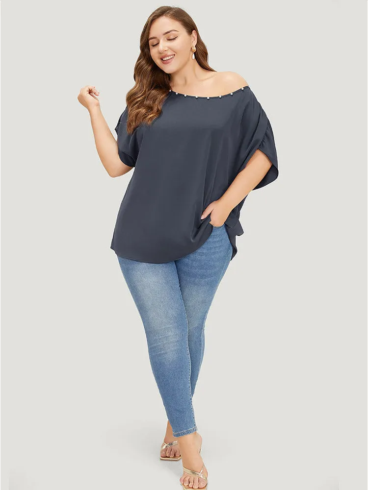 Solid Pearl Beaded Ruched Sleeve Blouse sold by Bloomchic product image thumbnail 5