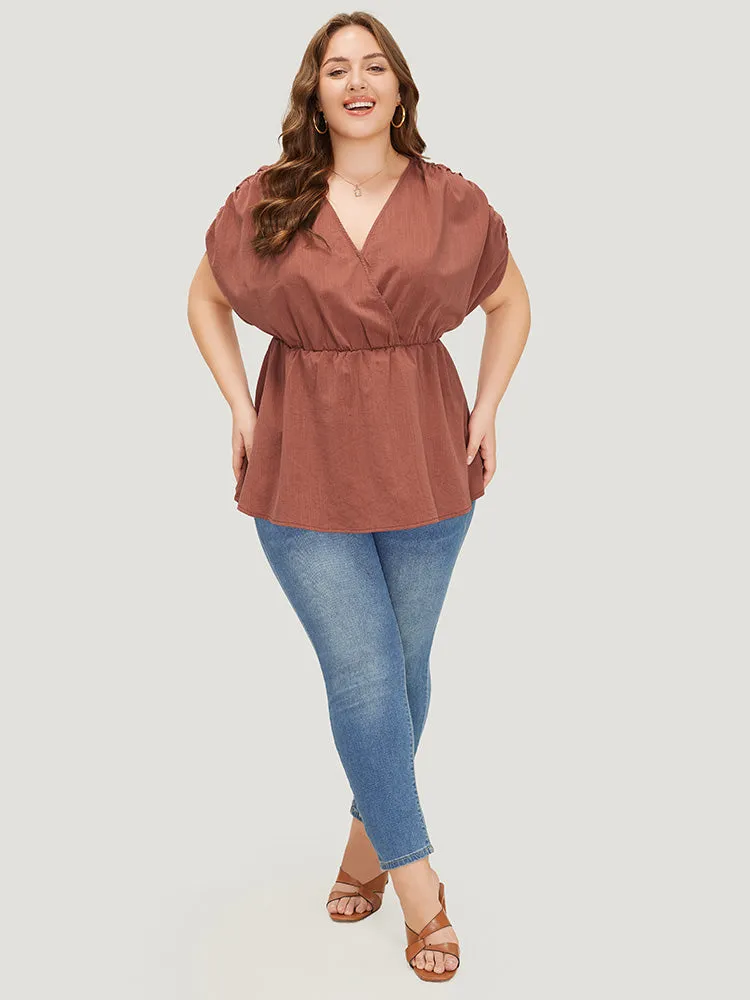 Plain Ruched Shoulder Wrap Blouse sold by Bloomchic product image thumbnail 5