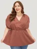 Plain Ruched Shoulder Wrap Blouse sold by Bloomchic