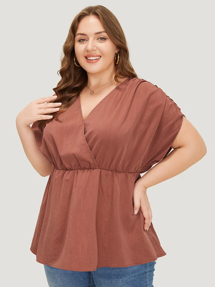 Plain Ruched Shoulder Wrap Blouse sold by Bloomchic product image thumbnail 3