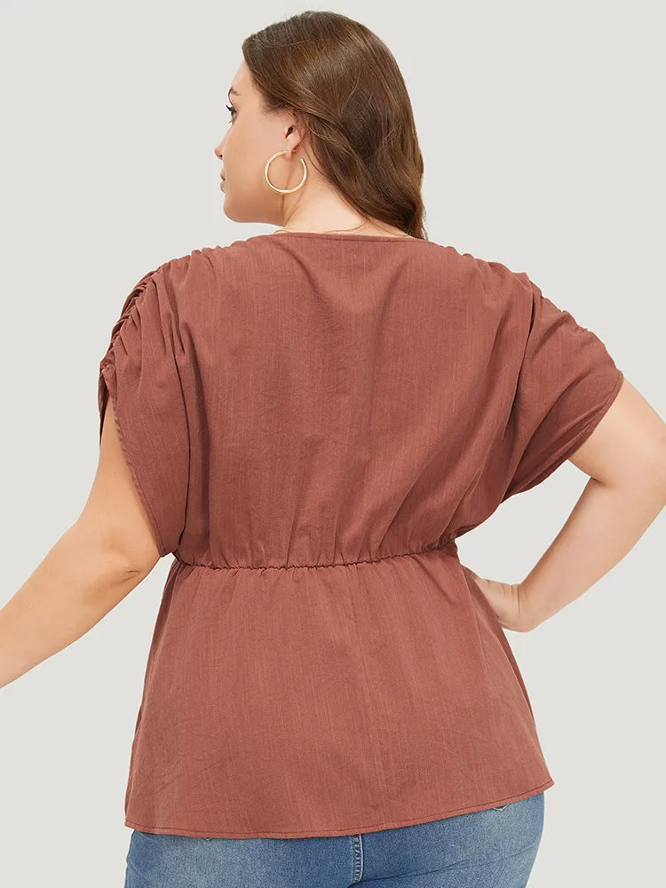 Plain Ruched Shoulder Wrap Blouse sold by Bloomchic product image thumbnail 4