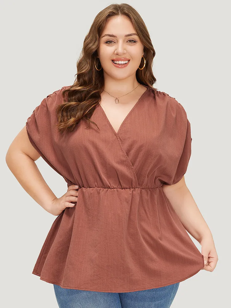 Plain Ruched Shoulder Wrap Blouse sold by Bloomchic