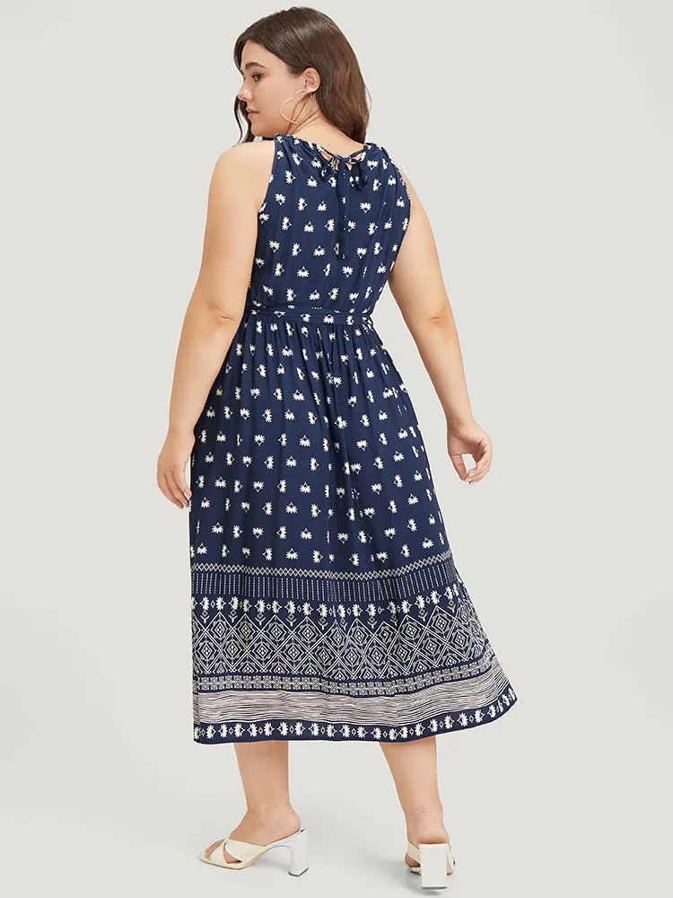 Boho Print Knot Halter Pocket Belted Split Dress sold by Bloomchic product image thumbnail 4