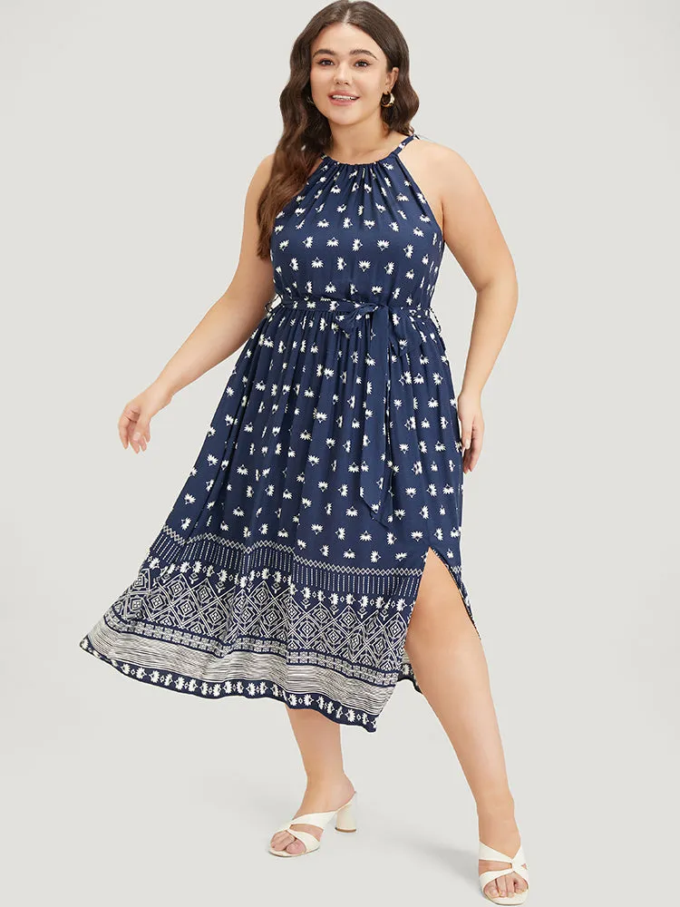 Boho Print Knot Halter Pocket Belted Split Dress sold by Bloomchic product image thumbnail 2