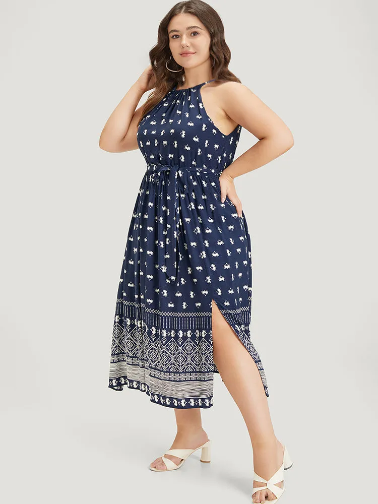 Boho Print Knot Halter Pocket Belted Split Dress sold by Bloomchic product image thumbnail 3