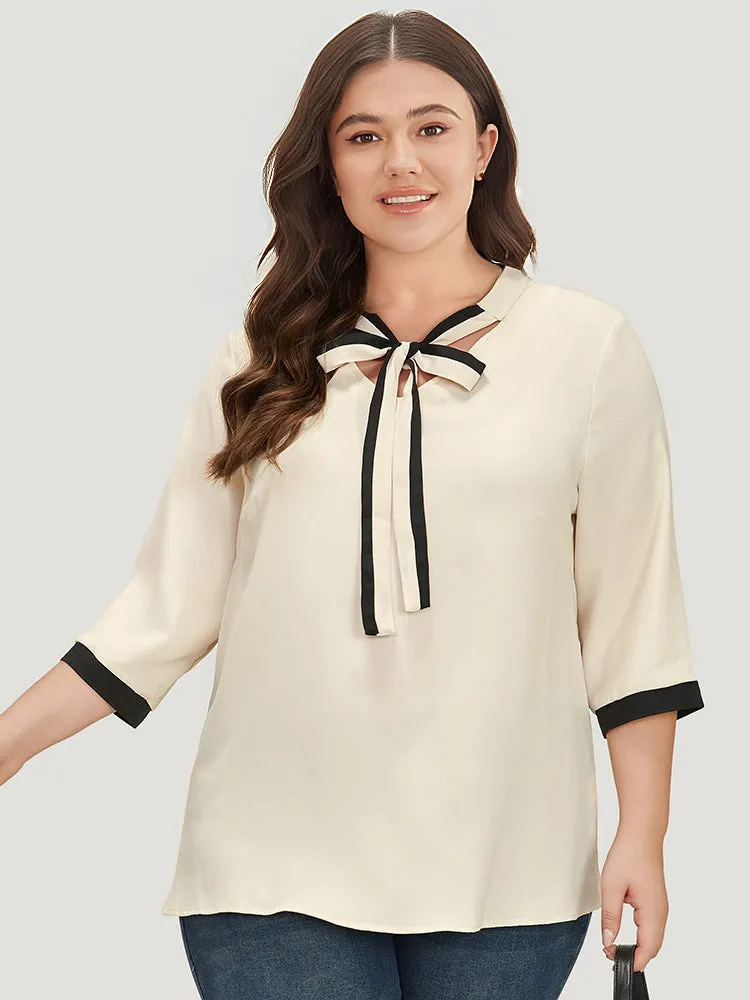 Contrast Trim Knot Neck Blouse sold by Bloomchic