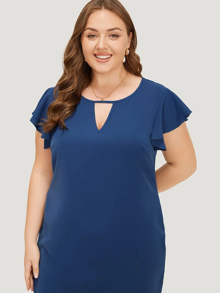 Plain Keyhole Neck Pocket Ruffle Sleeve Dress sold by Bloomchic product image thumbnail 5