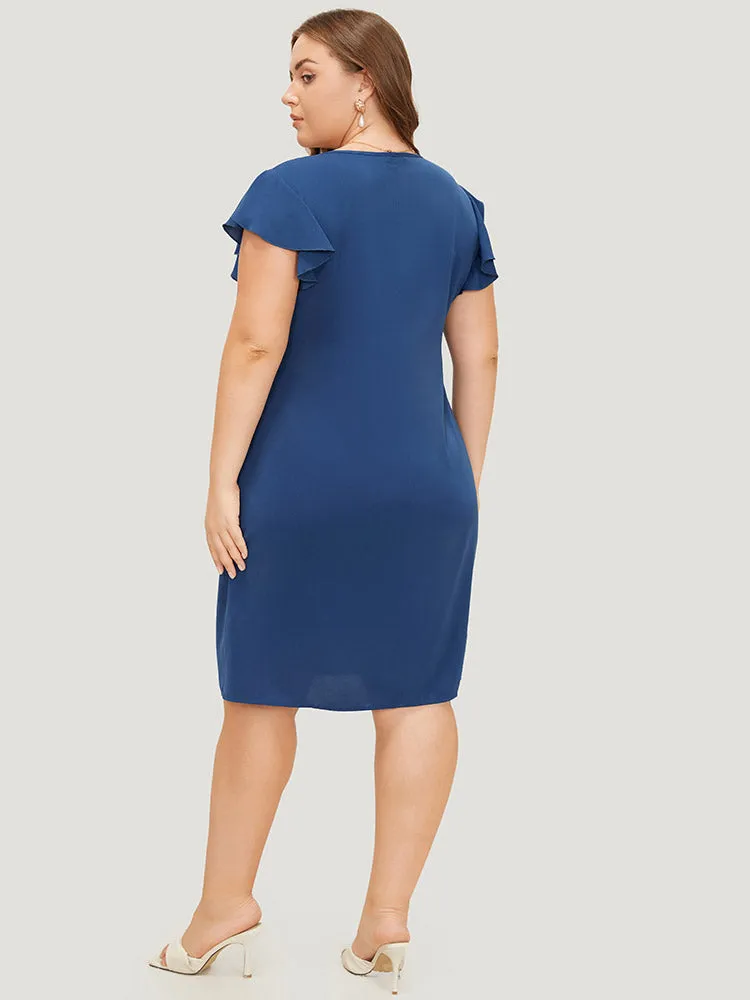 Plain Keyhole Neck Pocket Ruffle Sleeve Dress sold by Bloomchic product image thumbnail 4