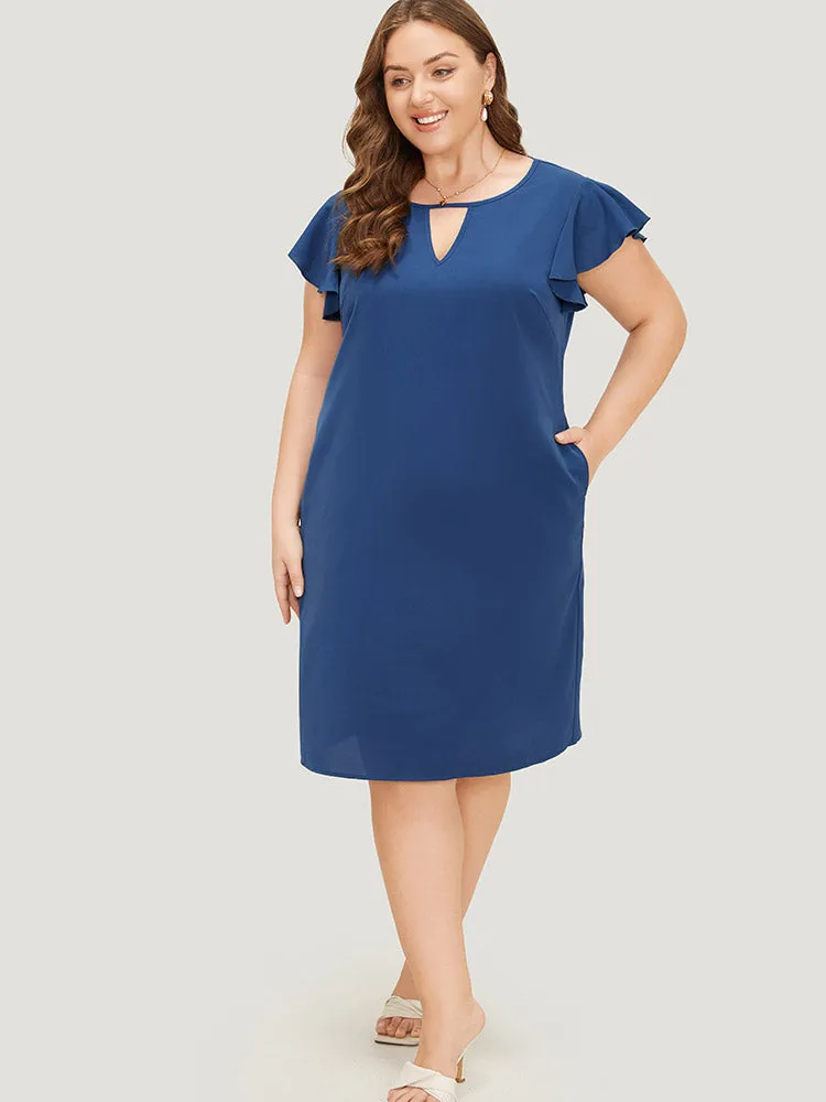 Plain Keyhole Neck Pocket Ruffle Sleeve Dress sold by Bloomchic