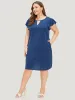 Plain Keyhole Neck Pocket Ruffle Sleeve Dress sold by Bloomchic