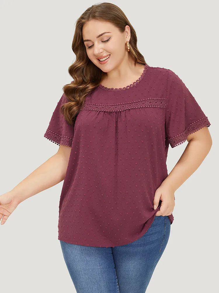 Polka Dot Gathered Lace Blouse sold by Bloomchic