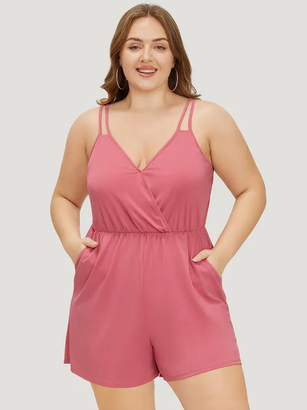 Plain Wrap Pocket Gathered Cami Romper sold by Bloomchic