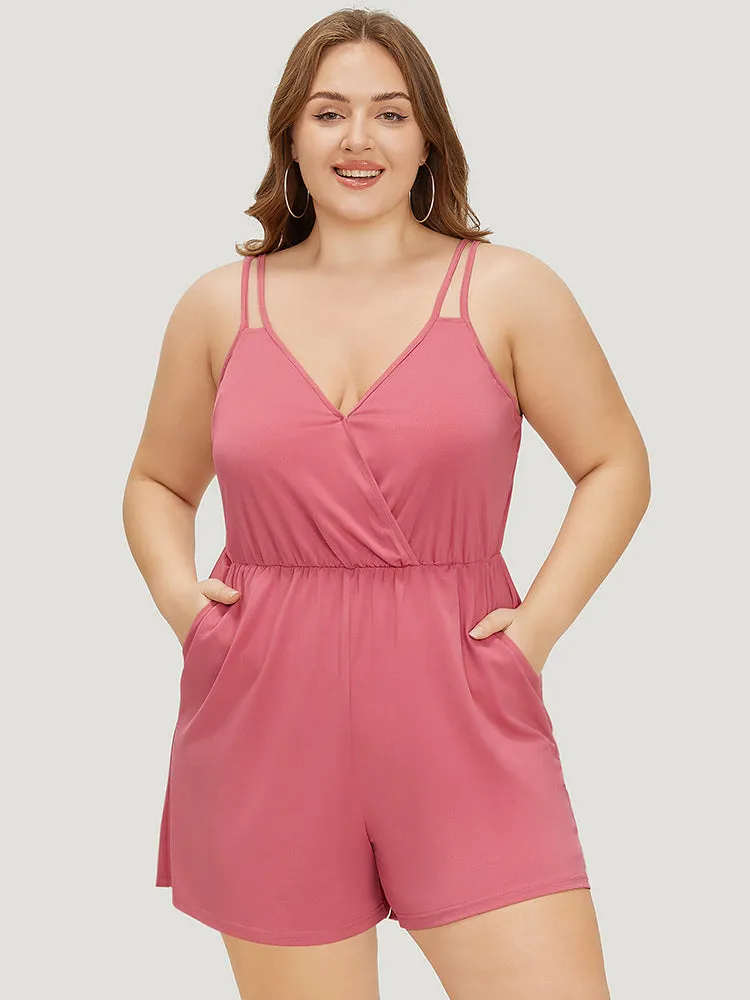 Plain Wrap Pocket Gathered Cami Romper sold by Bloomchic