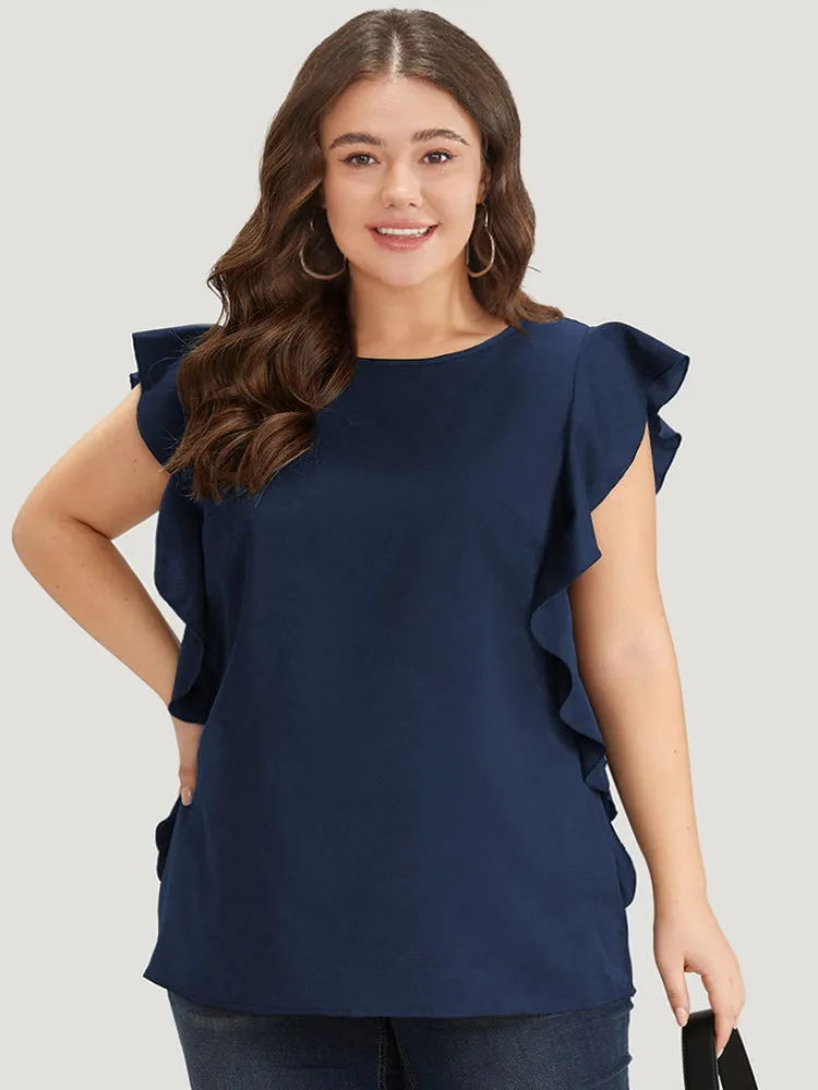 Solid Crew Neck Ruffle Trim Blouse sold by Bloomchic product image thumbnail 2