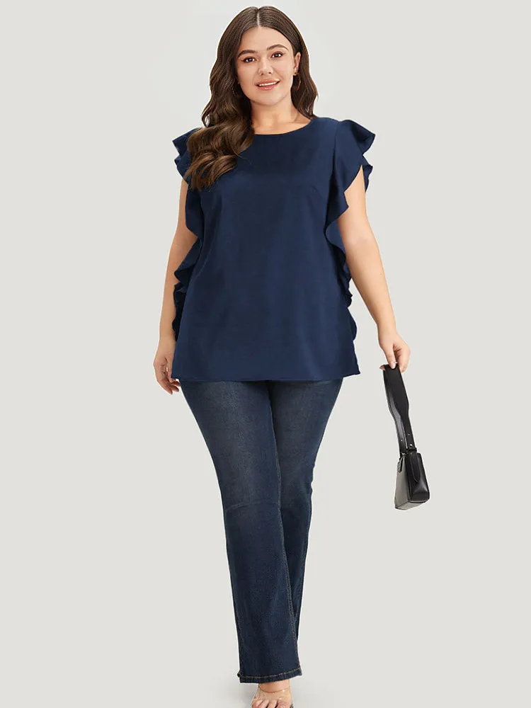 Solid Crew Neck Ruffle Trim Blouse sold by Bloomchic product image thumbnail 5