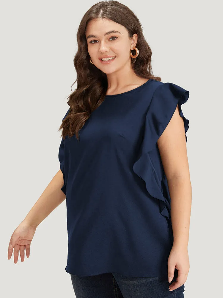 Solid Crew Neck Ruffle Trim Blouse sold by Bloomchic product image thumbnail 3