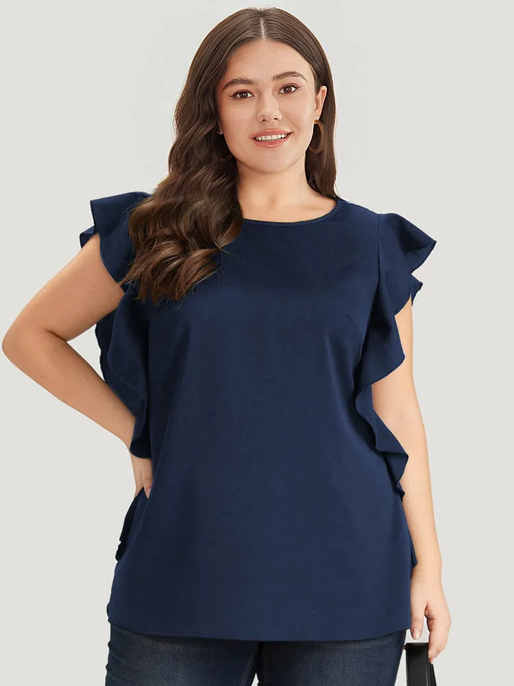 Solid Crew Neck Ruffle Trim Blouse sold by Bloomchic product image thumbnail 4