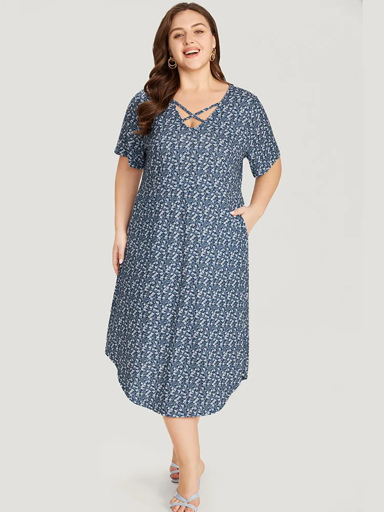 Ditsy Floral Pocket Curved Hem Knotted Dress sold by Bloomchic product image thumbnail 4