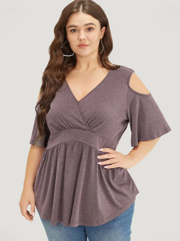 Plain Ruffles Cut Out Wrap Arc Hem T-shirt sold by Bloomchic