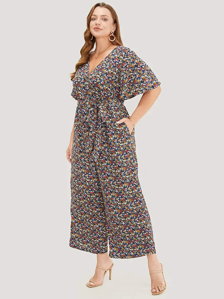 Ditsy Floral Flutter Sleeve Pocket Belted Wrap Jumpsuit sold by Bloomchic product image thumbnail 5