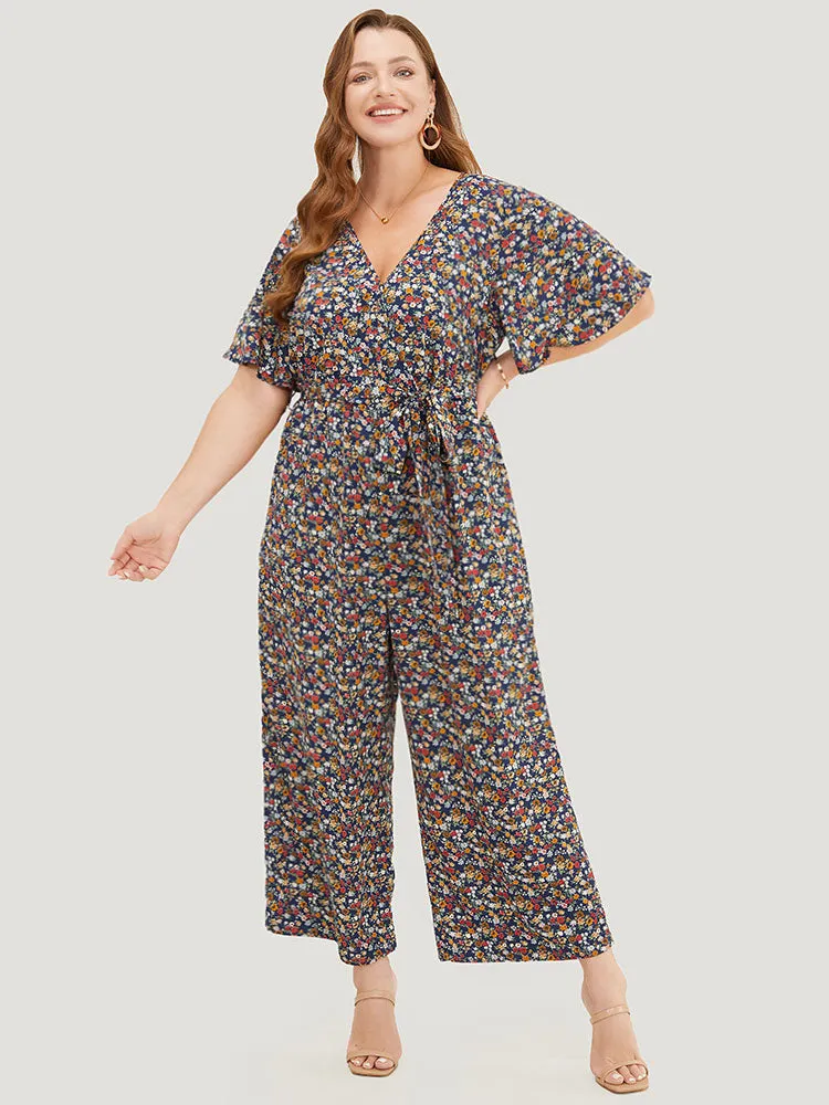 Ditsy Floral Flutter Sleeve Pocket Belted Wrap Jumpsuit sold by Bloomchic product image thumbnail 2