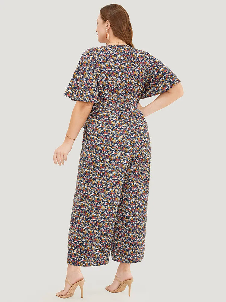 Ditsy Floral Flutter Sleeve Pocket Belted Wrap Jumpsuit sold by Bloomchic product image thumbnail 3