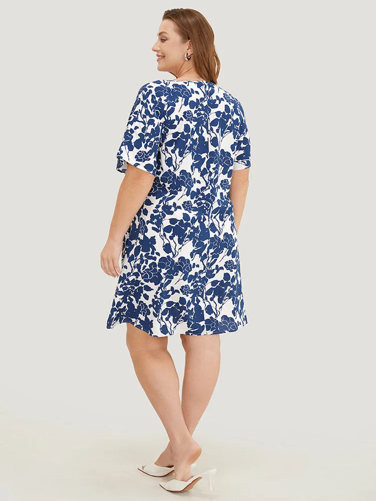 Floral Print Batwing Sleeve Pocket Knot Side Dress sold by Bloomchic product image thumbnail 3