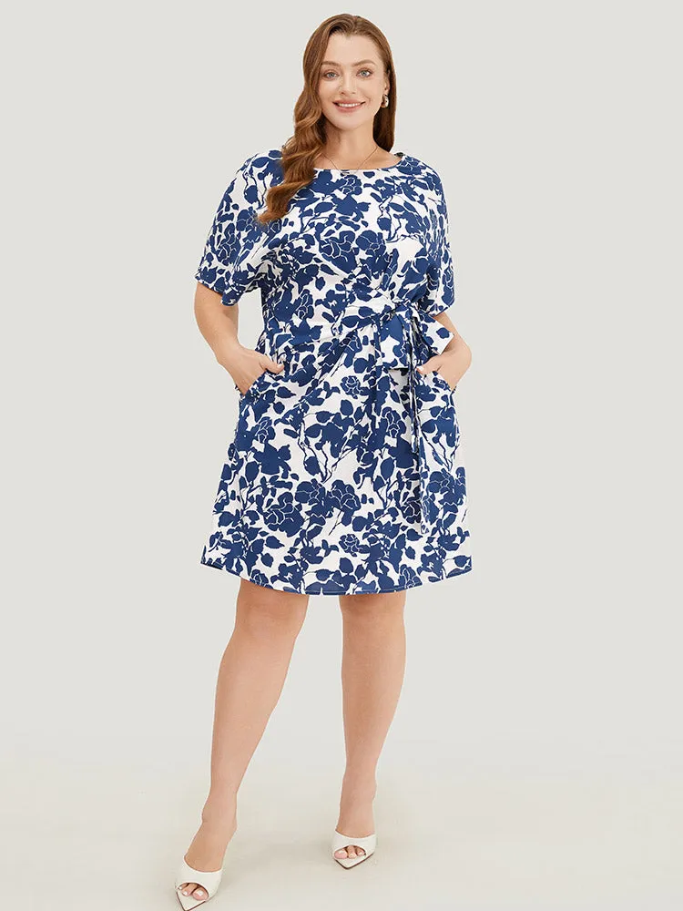 Floral Print Batwing Sleeve Pocket Knot Side Dress sold by Bloomchic product image thumbnail 4