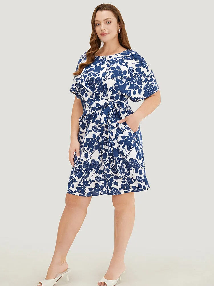 Floral Print Batwing Sleeve Pocket Knot Side Dress sold by Bloomchic product image thumbnail 5