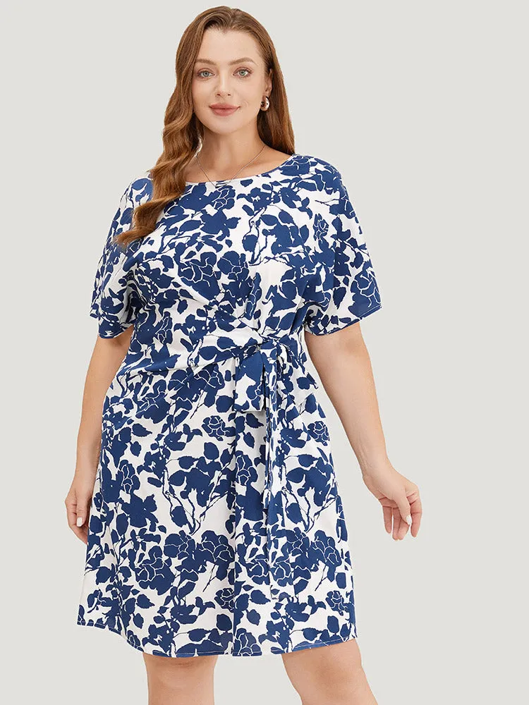 Floral Print Batwing Sleeve Pocket Knot Side Dress sold by Bloomchic product image thumbnail 2