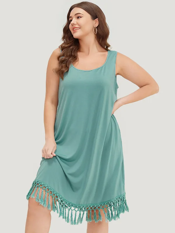 Solid Pocket Fringe Hem Tank Dress sold by Bloomchic
