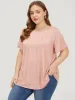 Plain Pleated Front Tiered Hem Ruffle T-shirt sold by Bloomchic