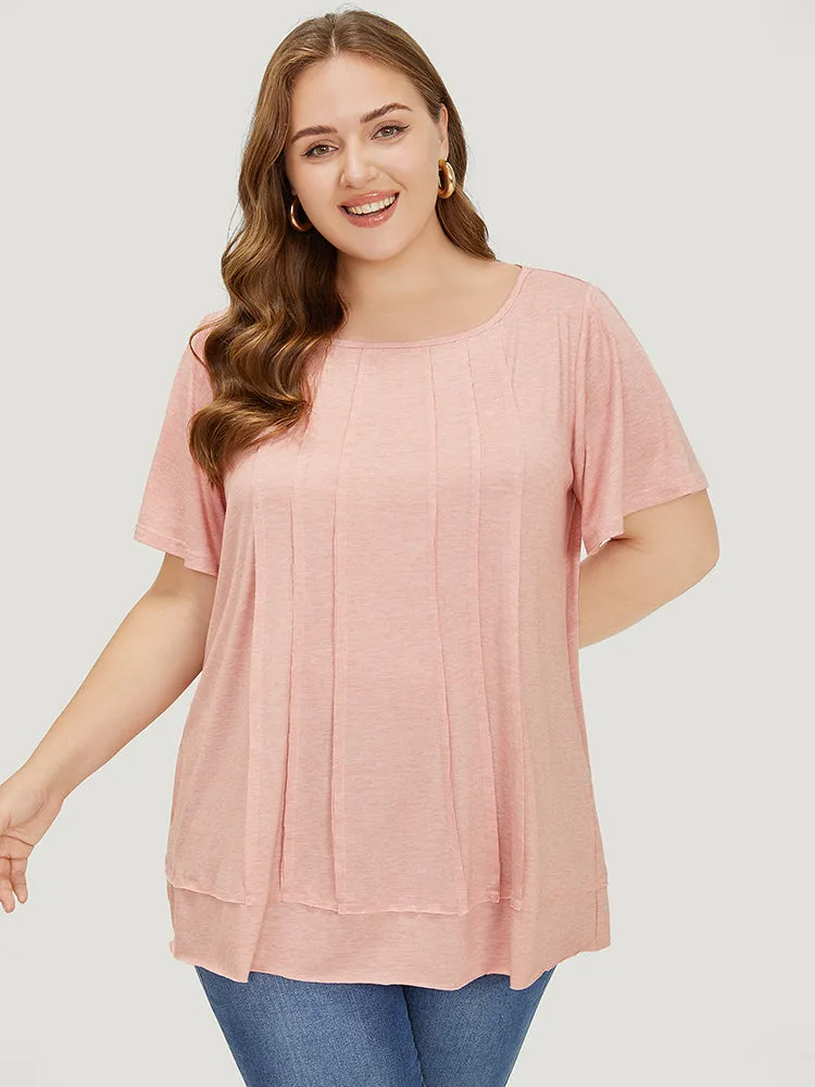 Plain Pleated Front Tiered Hem Ruffle T-shirt sold by Bloomchic