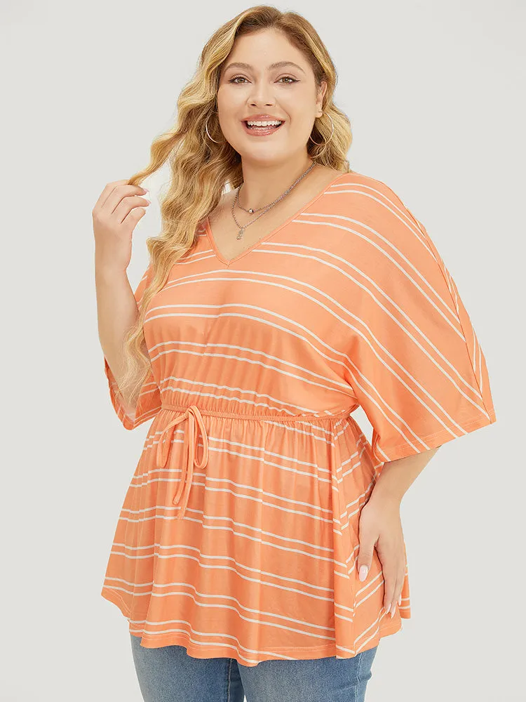 Striped Print Knot Front Dolman Sleeve T-shirt sold by Bloomchic product image thumbnail 4