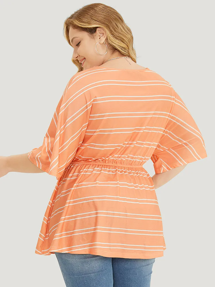 Striped Print Knot Front Dolman Sleeve T-shirt sold by Bloomchic product image thumbnail 5